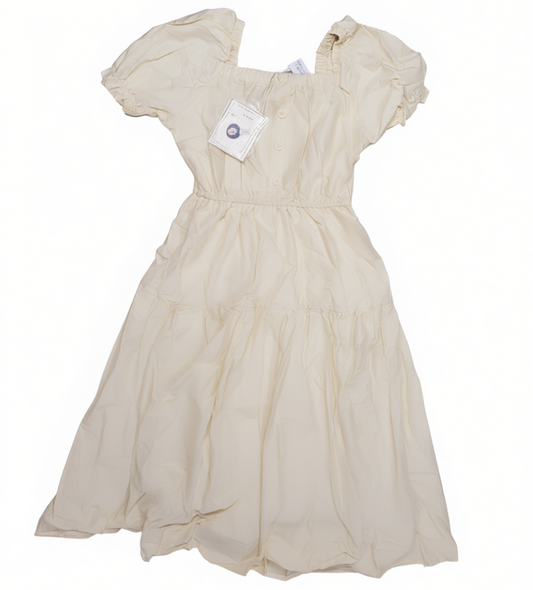 [628]GM   2024 Summer Women's Cream Yellow Puff Sleeve Dress with French Square Neckline Tailored Waist Elegant Slimming Long Dress